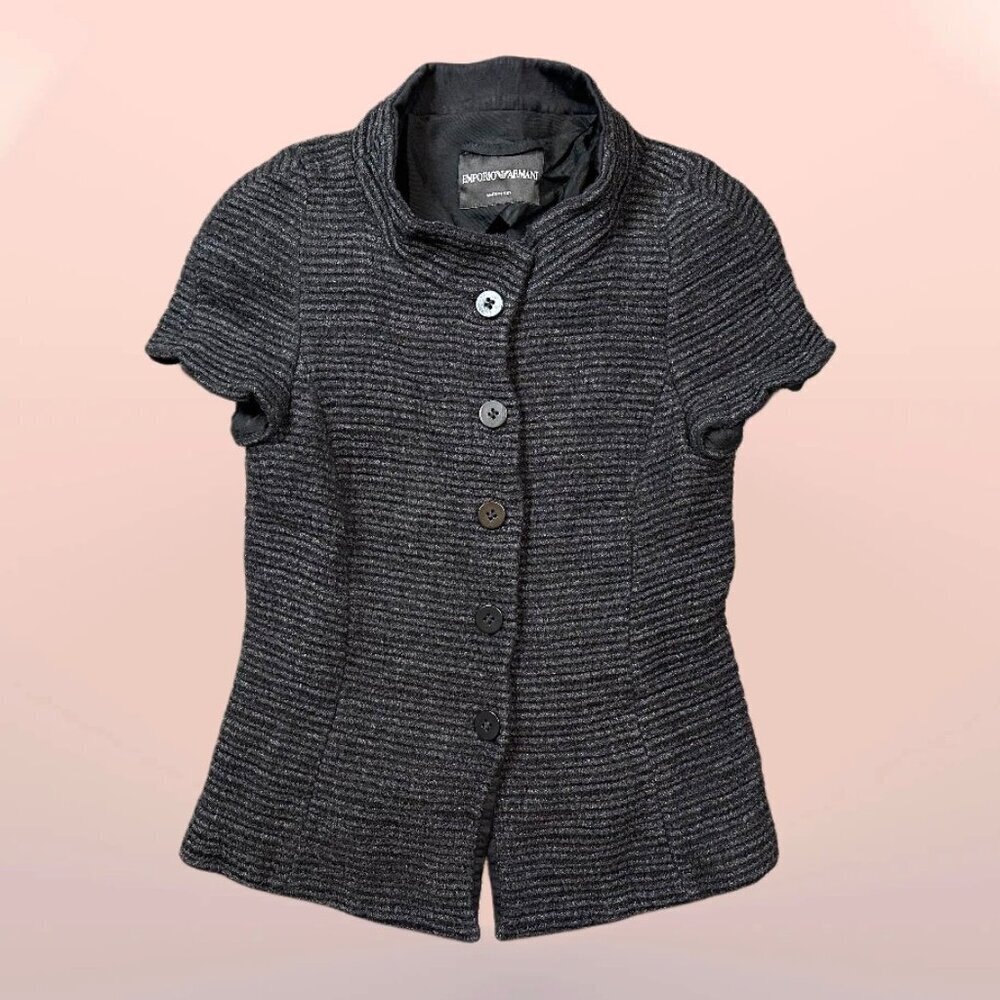 Vintage Emporio Armani Mini Short Sleeve Jacket Grey Ribbed Est Size X-Small